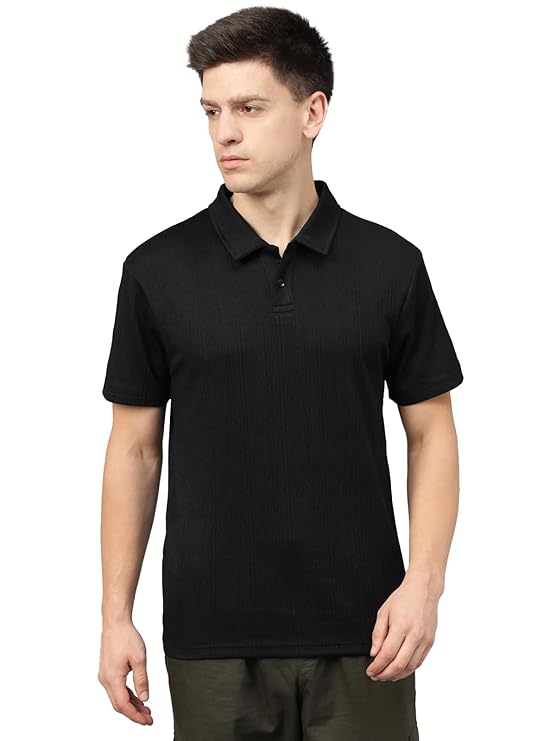 Veirdo® Poly Cotton Half Sleeves Regular Fit Plain Solid Classic Striped Textured Polo Collar T-Shirt for Men