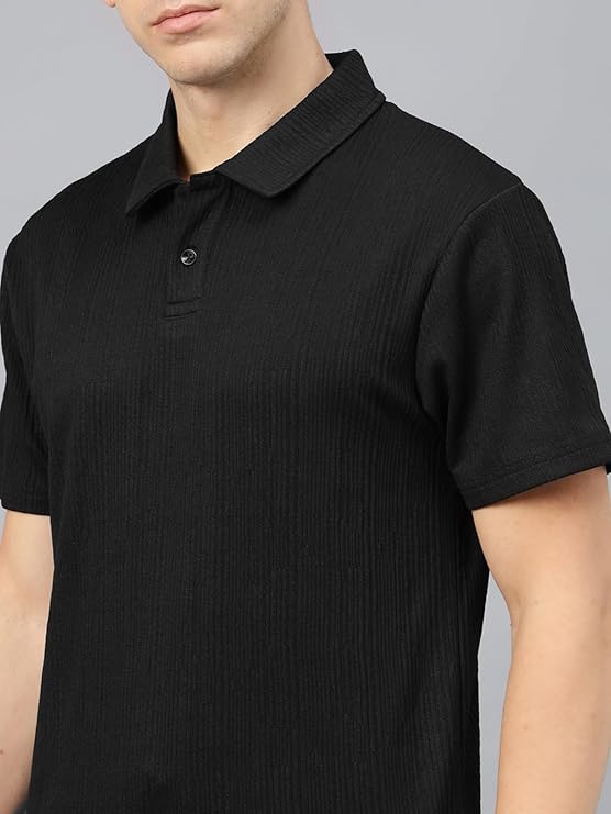 Veirdo® Poly Cotton Half Sleeves Regular Fit Plain Solid Classic Striped Textured Polo Collar T-Shirt for Men - Image 2